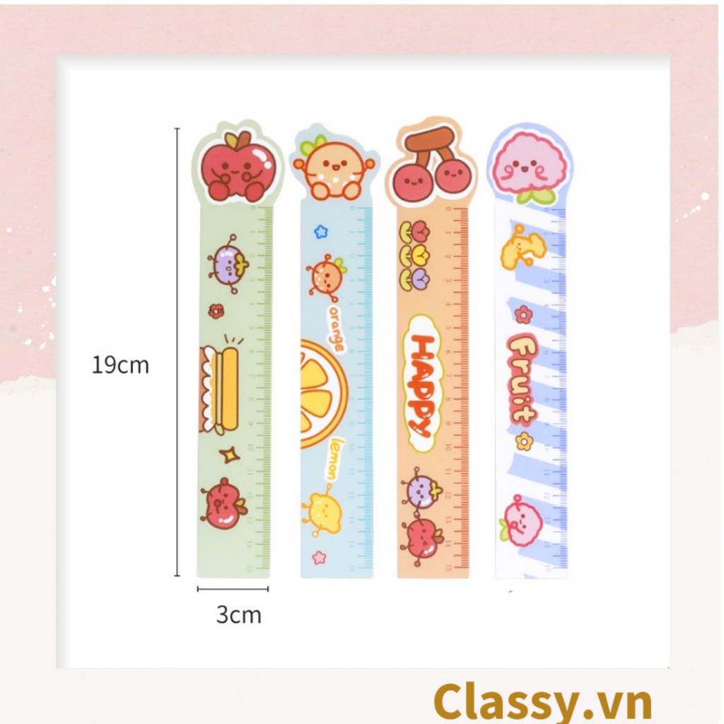 Thước kẻ hoạt hình dài 19 CM, có thể dùng làm thước kẻ, đánh dấu trang sách họa tiết trái cây hỗn hợp PK1645