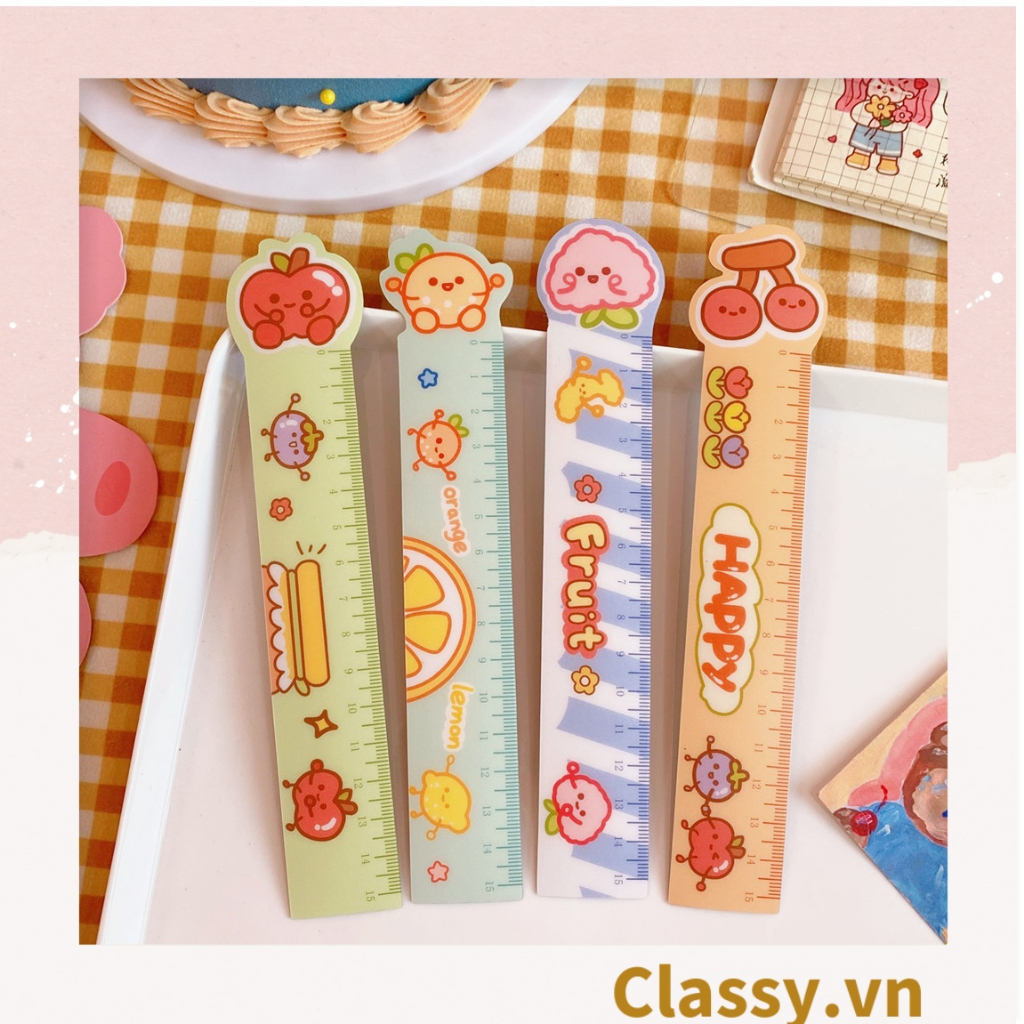 Thước kẻ hoạt hình dài 19 CM, có thể dùng làm thước kẻ, đánh dấu trang sách họa tiết trái cây hỗn hợp PK1645