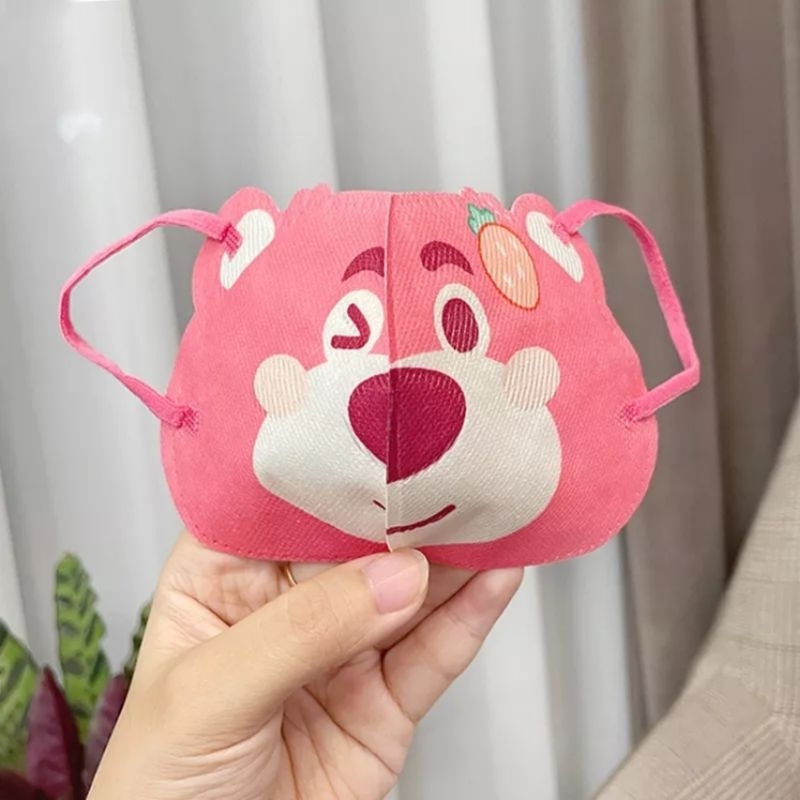 Set 10 khẩu trang 3D hình gấu dâu tây hoạt tiết hoạt hình