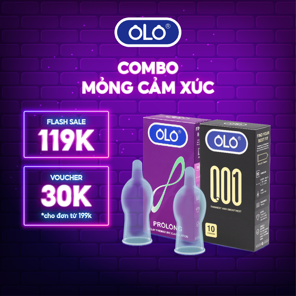 Combo 2 hộp bao cao su OLO 001 & Prolong - 20 cái, kéo dài thời gian