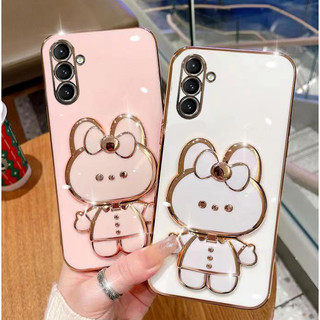 Ốp lưng Samsung A14 A34 A54 5g A74 A24 A04s A04 ốp điện thoại dẻo viền mạ giá đỡ thỏ cute kèm gương