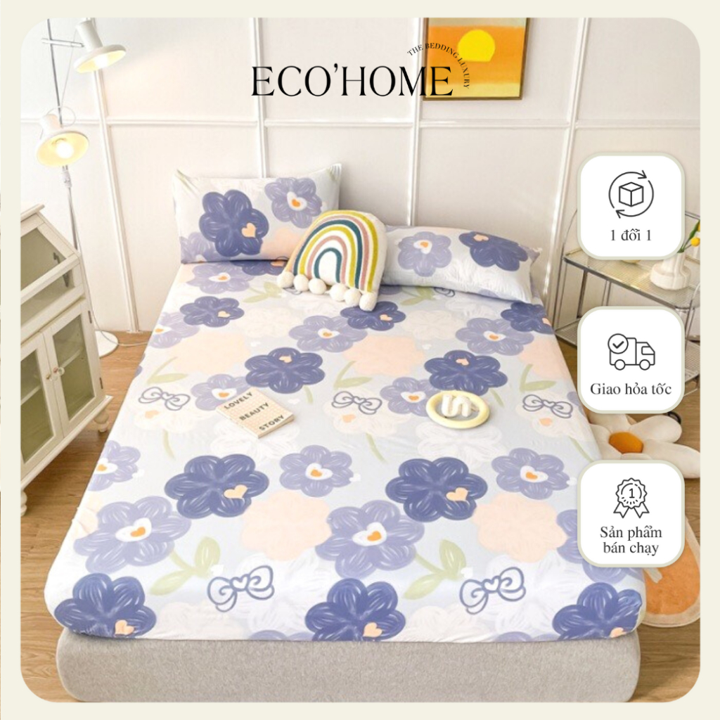 Bộ Ga Gối 3 Món chất Cotton Poly | Bộ 3 Món Ga vỏ gối bo chun drap giường nhà EcoHome