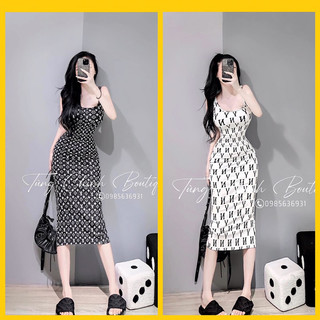 Đầm Gân Dây In Chữ Ôm Body maM