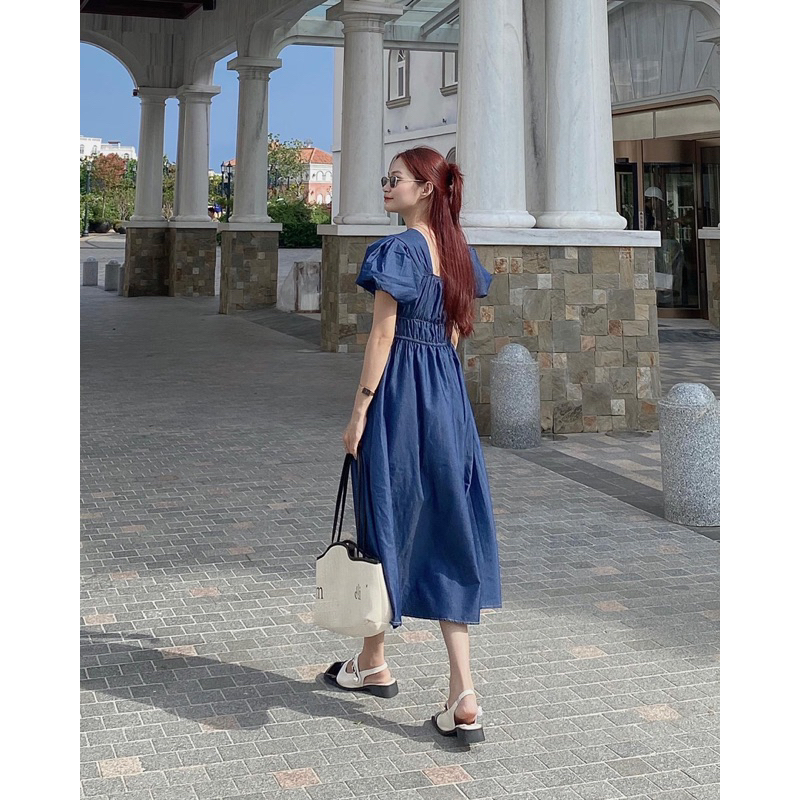 𝐃𝐞𝐧𝐢𝐦 𝐃𝐫𝐞𝐬𝐬 𝟎𝟑 - Đầm denim cổ vuông tay bồng