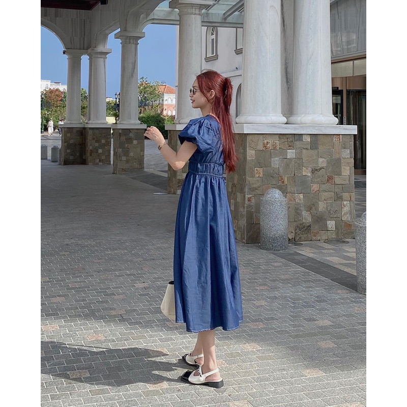 𝐃𝐞𝐧𝐢𝐦 𝐃𝐫𝐞𝐬𝐬 𝟎𝟑 - Đầm denim cổ vuông tay bồng