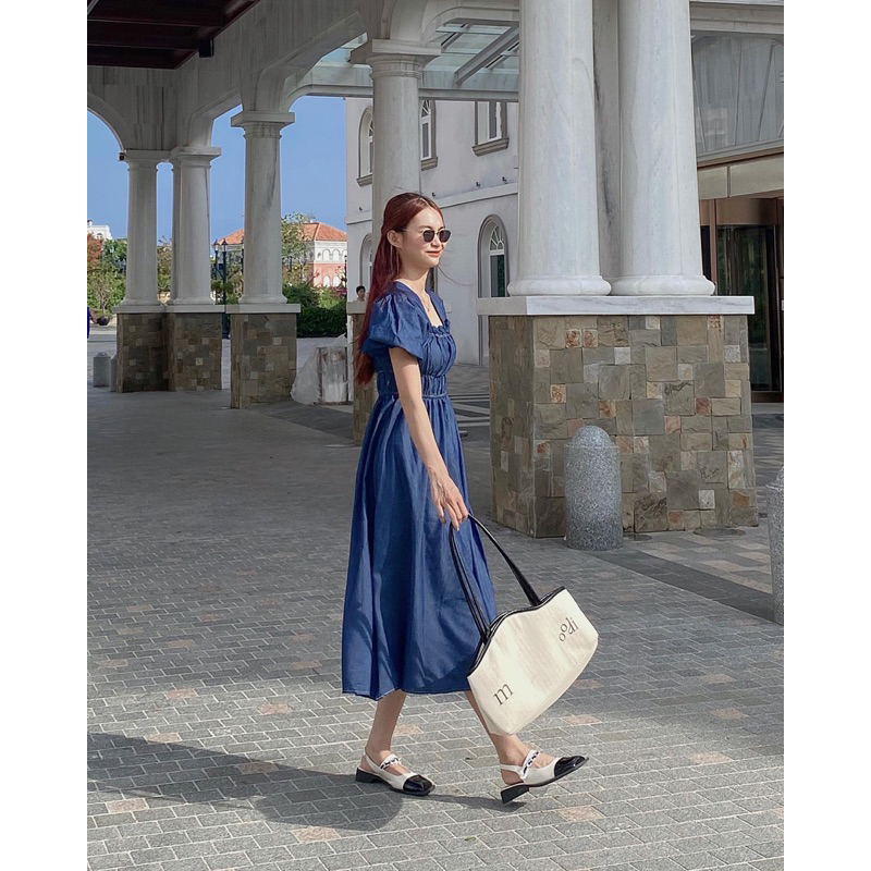 𝐃𝐞𝐧𝐢𝐦 𝐃𝐫𝐞𝐬𝐬 𝟎𝟑 - Đầm denim cổ vuông tay bồng