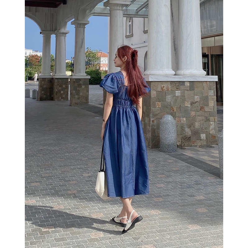 𝐃𝐞𝐧𝐢𝐦 𝐃𝐫𝐞𝐬𝐬 𝟎𝟑 - Đầm denim cổ vuông tay bồng