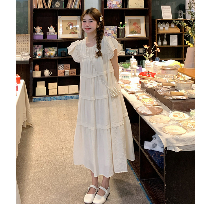 Đầm maxi trắng cánh tiên dáng A xinh xắn, váy maxi cổ tròn dáng A dài mặc du lịch đi chơi thời trang Hàn Quốc 9949