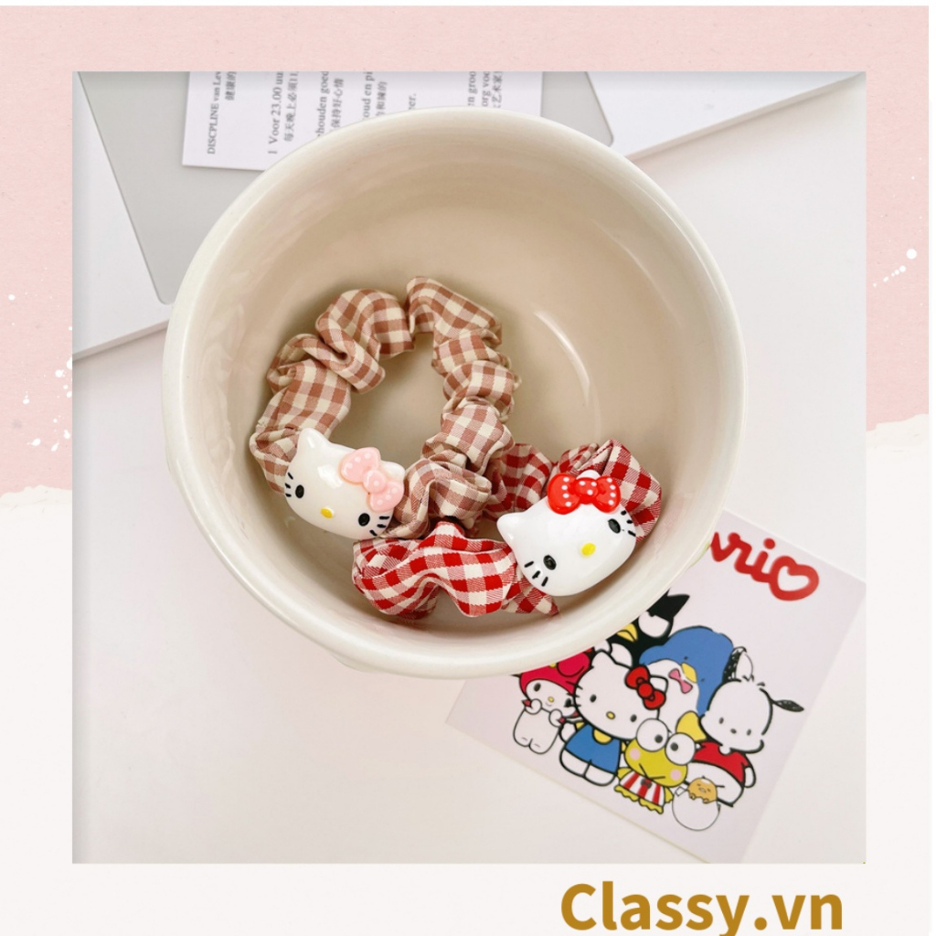Dây cột tóc Classy scrunchies bằng vải kẻ sọc, đính họa tiết hoạt hình cún, gấu mix hàn quốc dành cho nữ PK1653