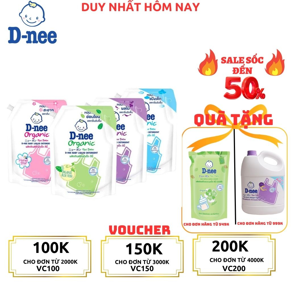Nước giặt quần áo em bé sơ sinh D-nee 1400ml, dnee newborn 2in1 chuẩn Thái Lan