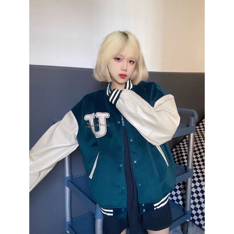 Áo Khoác Bóng Chày Nữ Mùa Thu Mỹ Retro Tay Raglan Mới Kiểu Oversize Thời Trang Nam Nữ