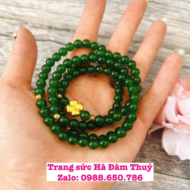 Vòng đá 108 hạt mix Cỏ 4 lá May mắn. Tặng Hộp Gấm+ Thẻ Bình An🍀🍀🍀