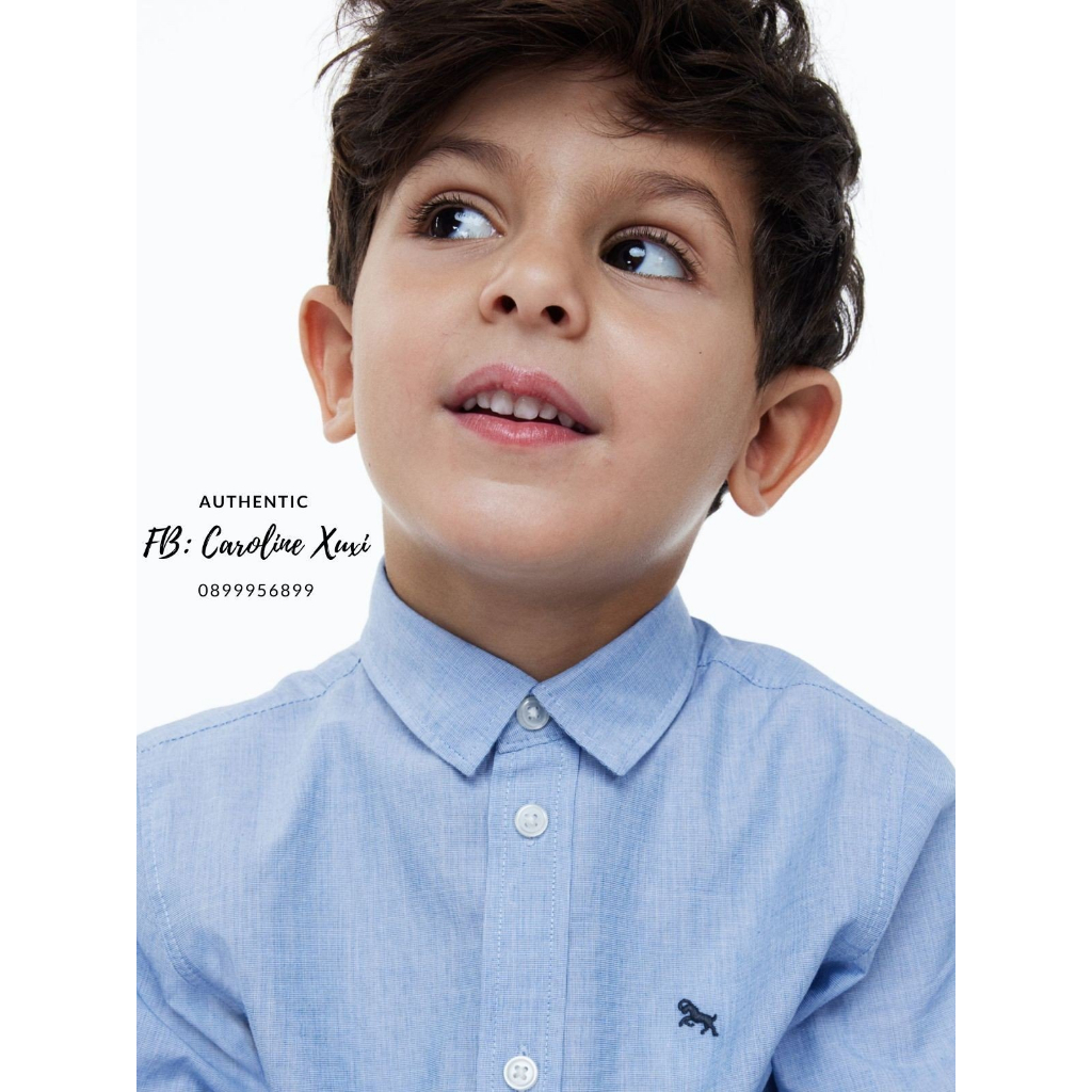 Áo sơ mi trắng/xanh bé trai HM Auth