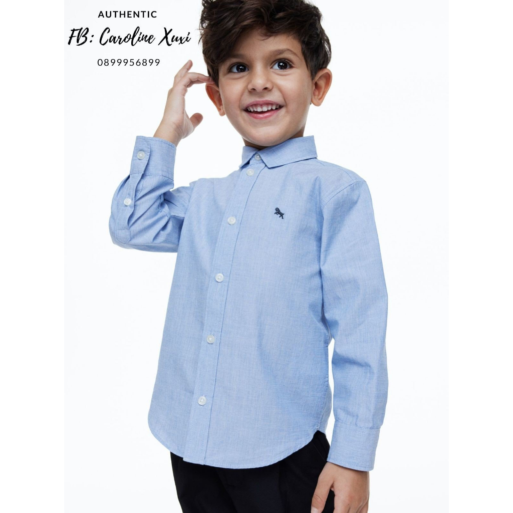Áo sơ mi trắng/xanh bé trai HM Auth