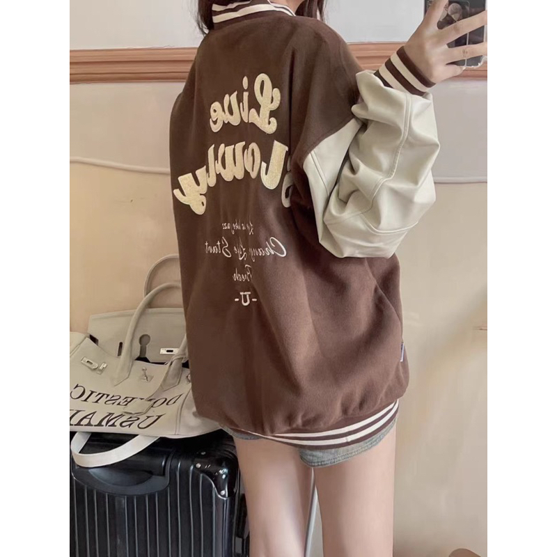 Áo Khoác Bóng Chày Nữ Mùa Thu Mỹ Retro Tay Raglan Mới Kiểu Oversize Thời Trang Nam Nữ