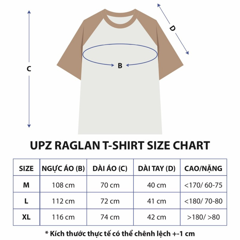 UPZ Áo Thun Cotton Raglan Unisex Nam Nữ Cơ Bản (5 Màu)