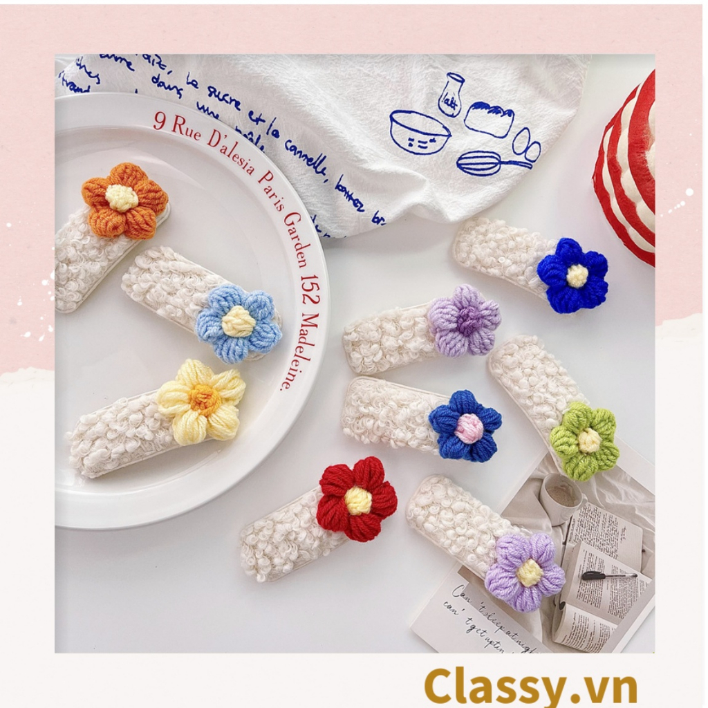 Kẹp tóc Classy Lông Cừu màu trắng, Họa Tiết hoa năm cánh Dễ Thương Phong Cách Hàn Quốc PK1681