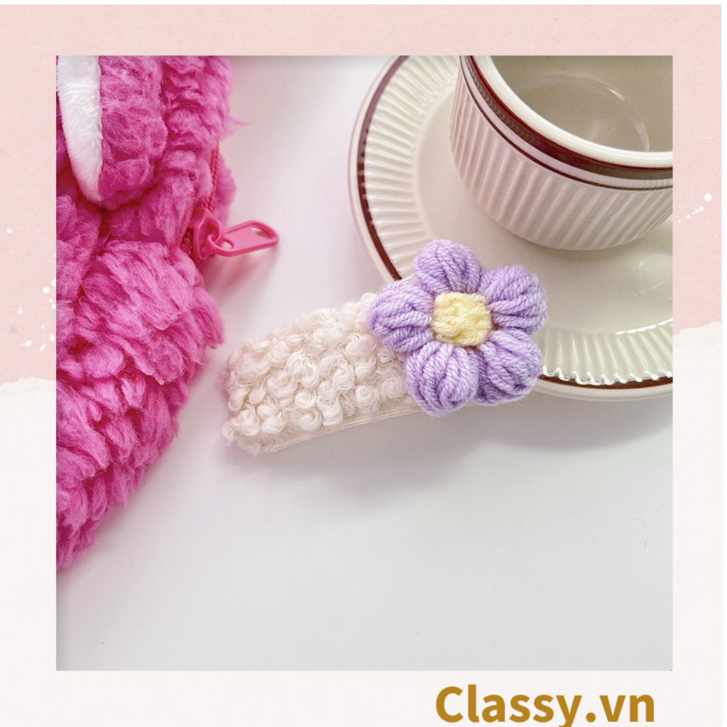 Kẹp tóc Classy Lông Cừu màu trắng, Họa Tiết hoa năm cánh Dễ Thương Phong Cách Hàn Quốc PK1681