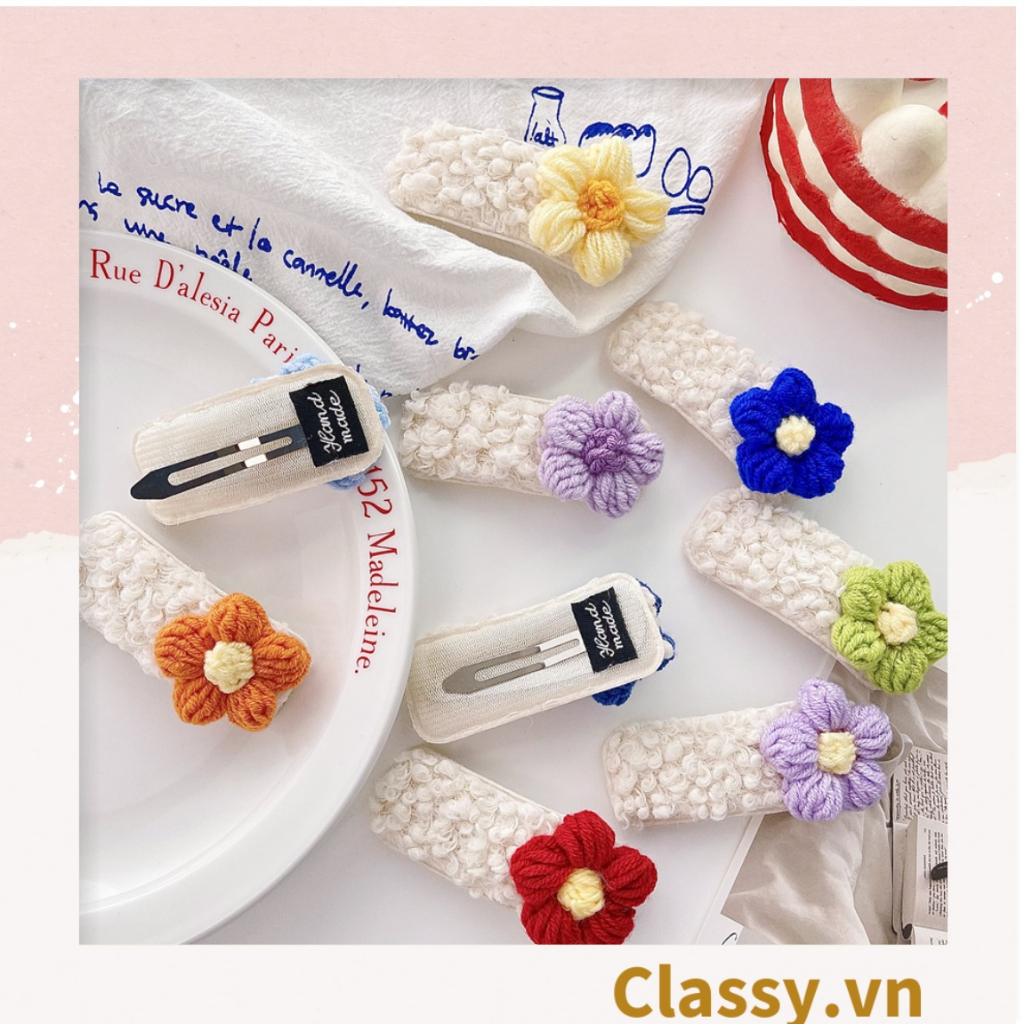 Kẹp tóc Classy Lông Cừu màu trắng, Họa Tiết hoa năm cánh Dễ Thương Phong Cách Hàn Quốc PK1681