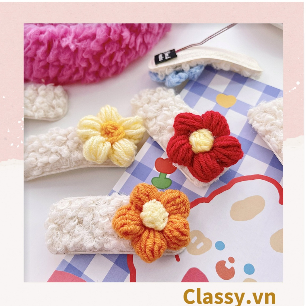 Kẹp tóc Classy Lông Cừu màu trắng, Họa Tiết hoa năm cánh Dễ Thương Phong Cách Hàn Quốc PK1681