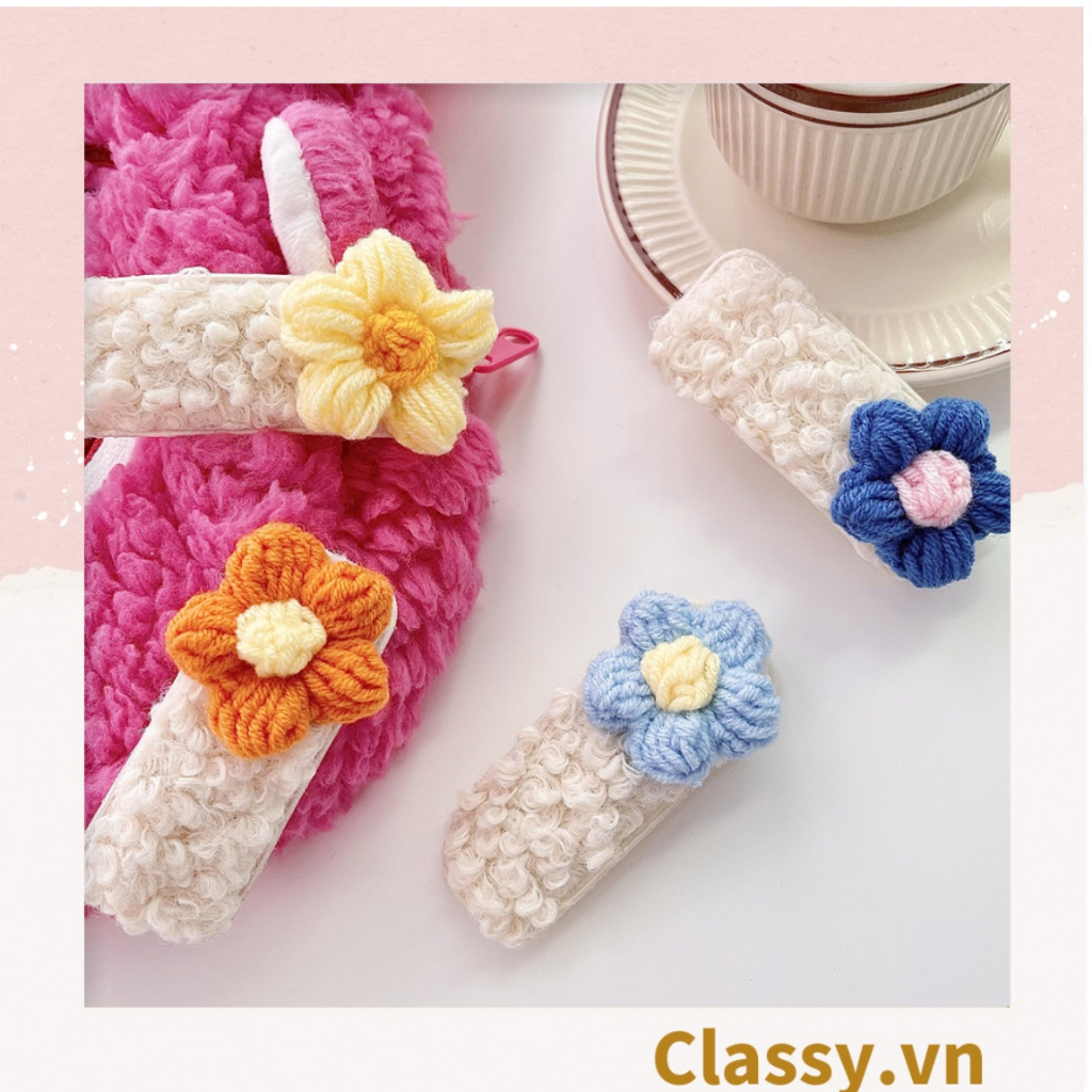 Kẹp tóc Classy Lông Cừu màu trắng, Họa Tiết hoa năm cánh Dễ Thương Phong Cách Hàn Quốc PK1681