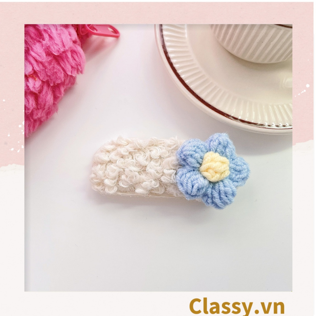 Kẹp tóc Classy Lông Cừu màu trắng, Họa Tiết hoa năm cánh Dễ Thương Phong Cách Hàn Quốc PK1681