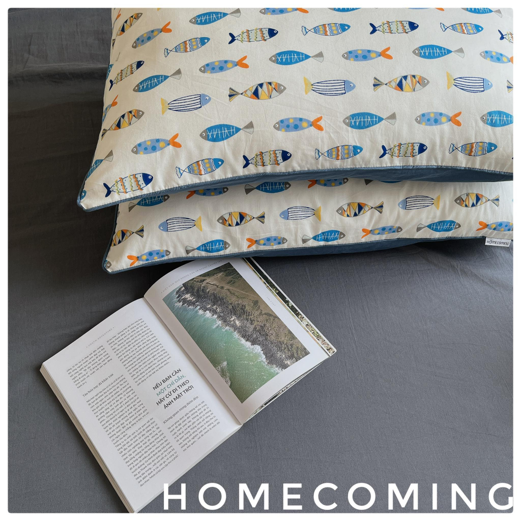 Vỏ gối nằm hình cá chất liệu 100% cotton Hàn kích thước 45x65cm/50x70cm thương hiệu Homecoming.