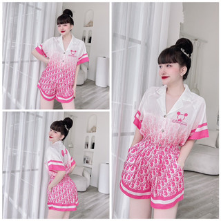 SP_53 Đồ bộ pijama BOLOBALA bộ pyjama đùi lụa xước cộc tay mềm mại mặc nhà họa tiết hot trend