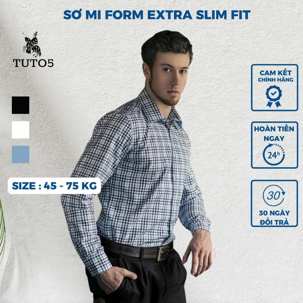 Áo Sơ Mi Nam Công Sở TUTO5 Menswear 105122003 - Sơ Mi Tay Dài Caro Form Extra Slim Fit Cotton 100% Mát Mẻ, Chống Nhăn