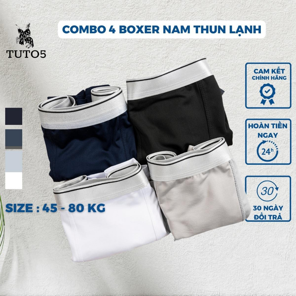 COMBO 4 Quần Lót Nam Boxer TUTO5 Menswear BX01 - Quần Sịp Đùi Nam Thun Lạnh Basic Cotton Cao Cấp Công Nghệ Nhật Bản
