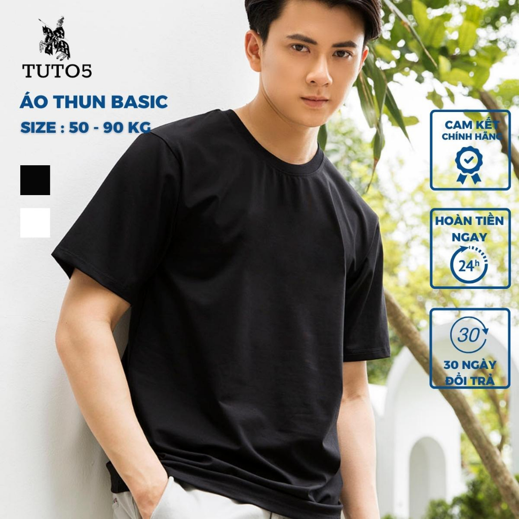 Áo thun nam TUTO5 Menswear phông ngắn tay cổ tròn trơn Basic Regular fit Premium Cotton 4 chiều cao cấp trắng/đen