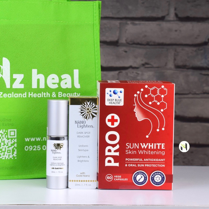 Bộ đôi mờ nám, trắng da, chống nắng: Serum giảm nám Nano Lighten và Viên uống chống nắng, trắng da Pro SunWhite