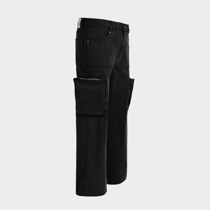 Quần Grey Uneven Dye Denim Cargo Pants