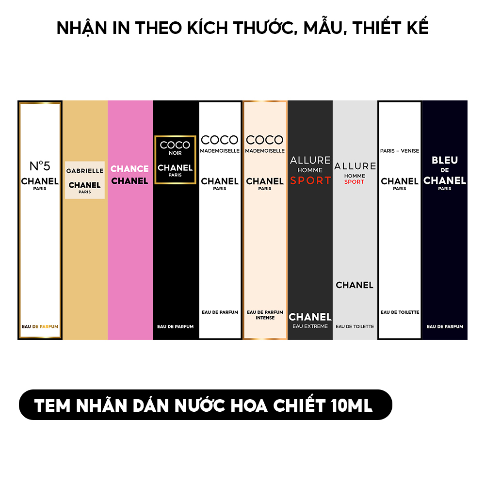 36 Tem dán, nhãn dán nước hoa Chanel đủ mùi kích thước 15mm x 80mm - Tem,nhãn nước hoa chiết đã cắt sẵn