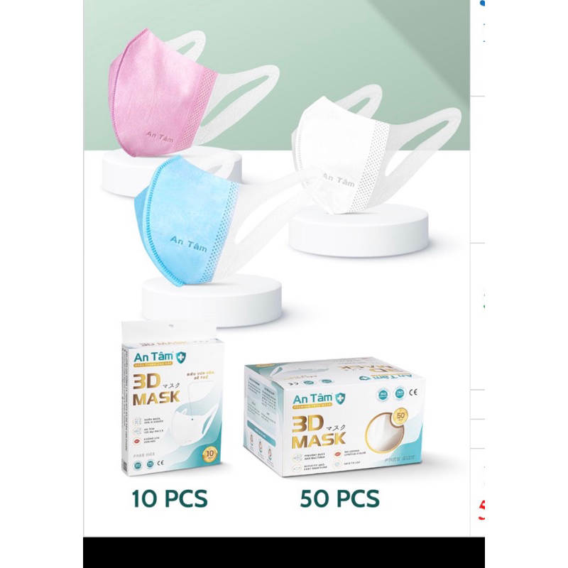 Hộp 50 cái Khẩu Trang Y Tế, Kháng Khuẩn 3D Mask An Tâm - Khẩu Trang Lọc Bụi Mịn