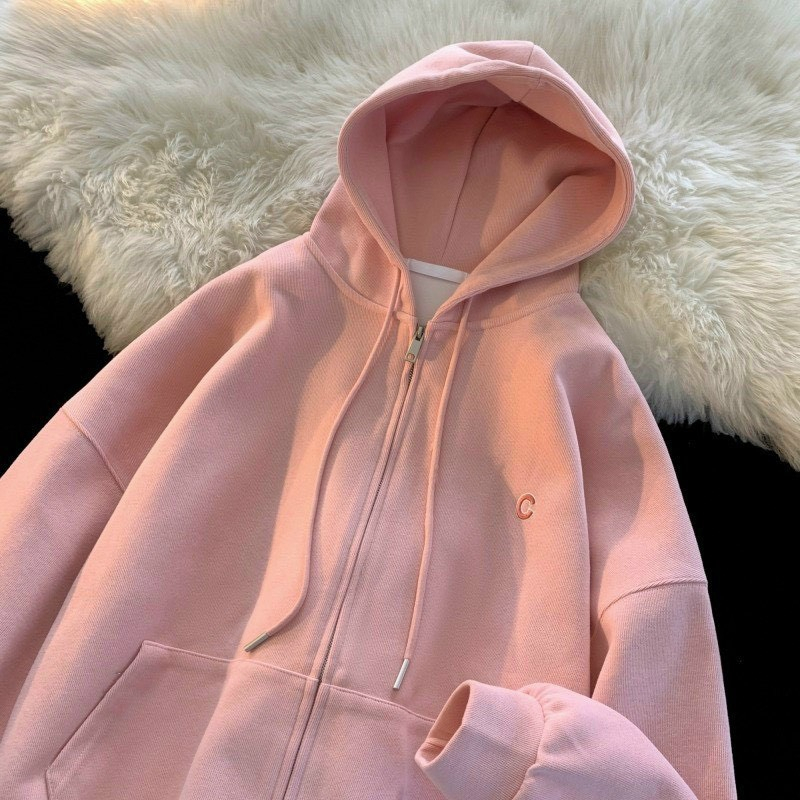 Aó khoát nỉ EXP,Aó khoát from rộng tay phồng khóa kéo phao cao cấp,Hoodie nỉ 2023 thêu chữ C xinh xắn