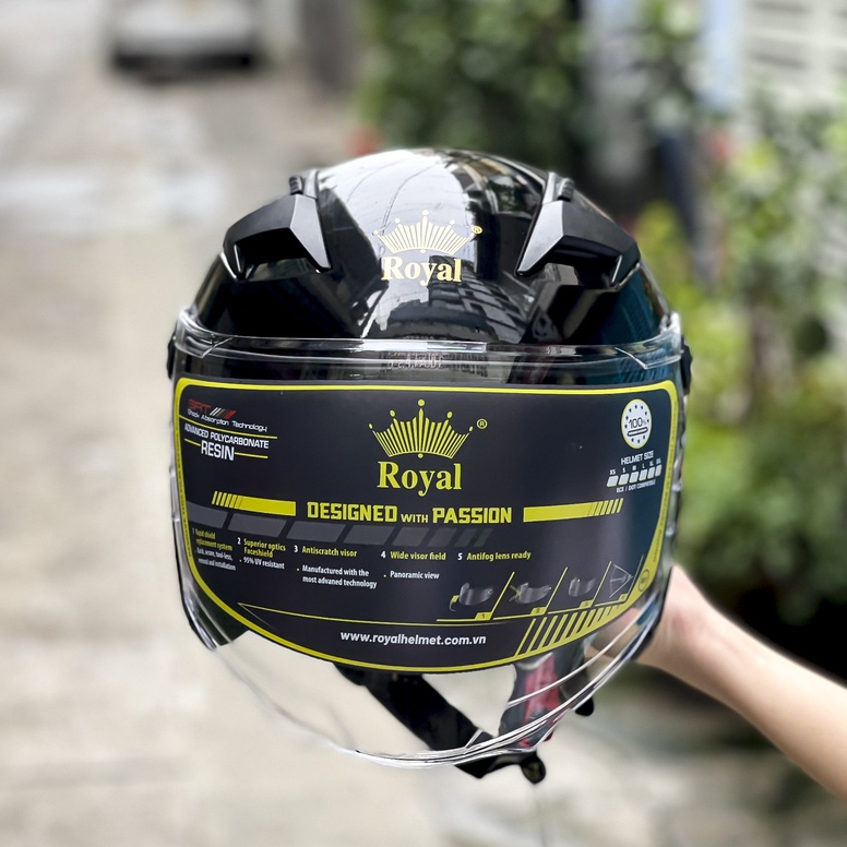 Mũ bảo hiểm 3/4 2 kính Royal M268 đen bóng cao cấp chính hãng, bảo hành 12 tháng