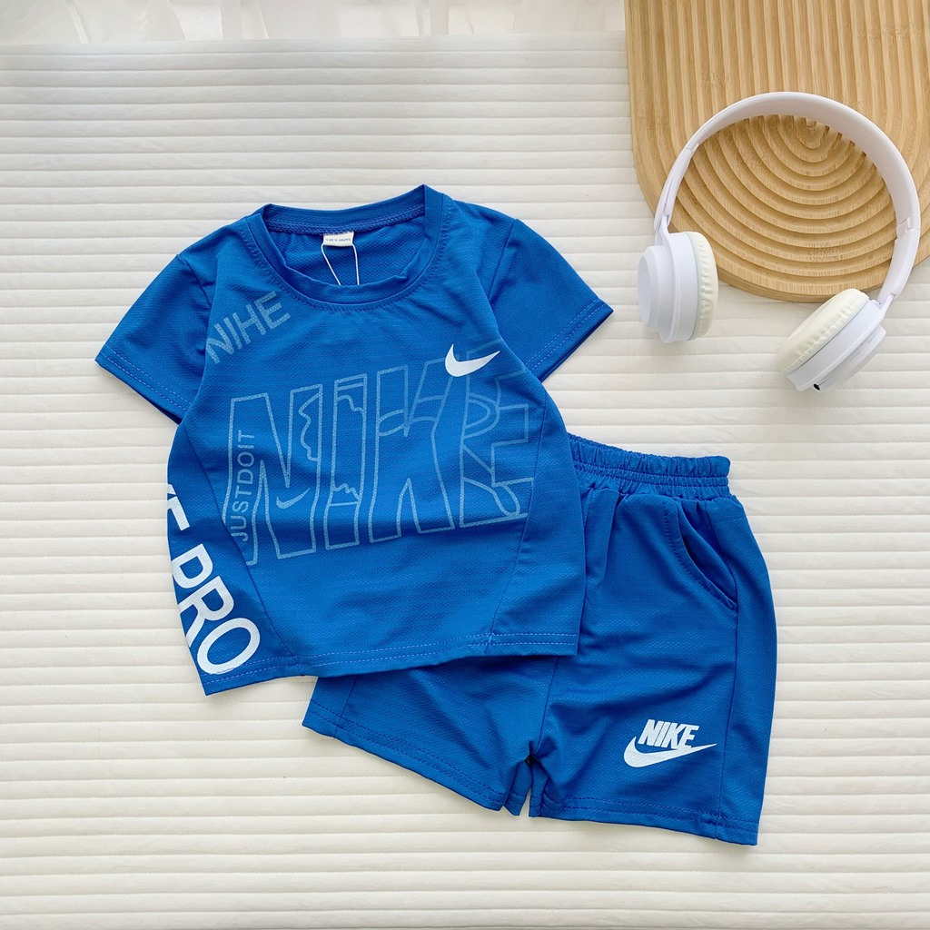 Bộ cộc tay bé trai, bộ thể thao cho bé trai chất cotton thông hơi in chữ NIKE cực mát cho bé từ 7-27kg