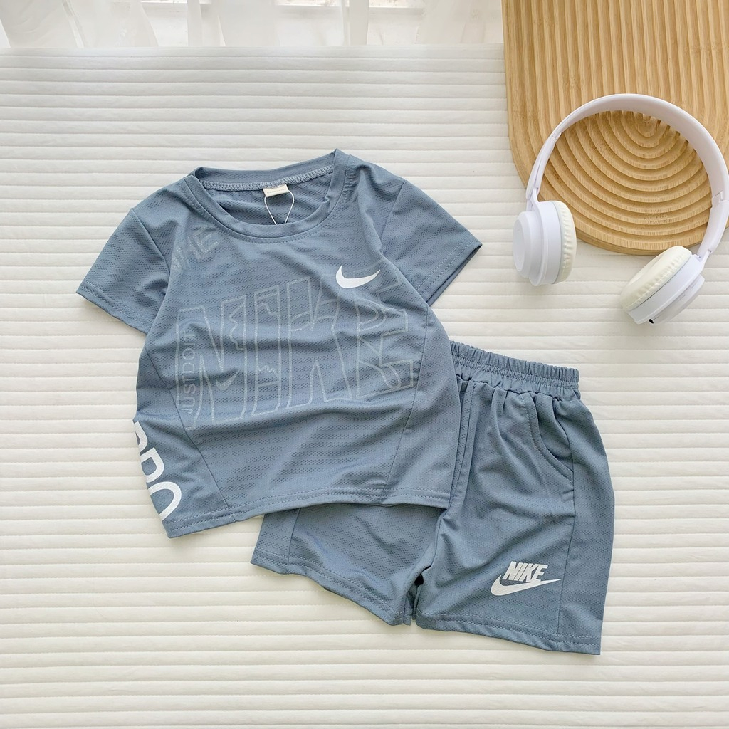 Bộ cộc tay bé trai, bộ thể thao cho bé trai chất cotton thông hơi in chữ NIKE cực mát cho bé từ 7-27kg