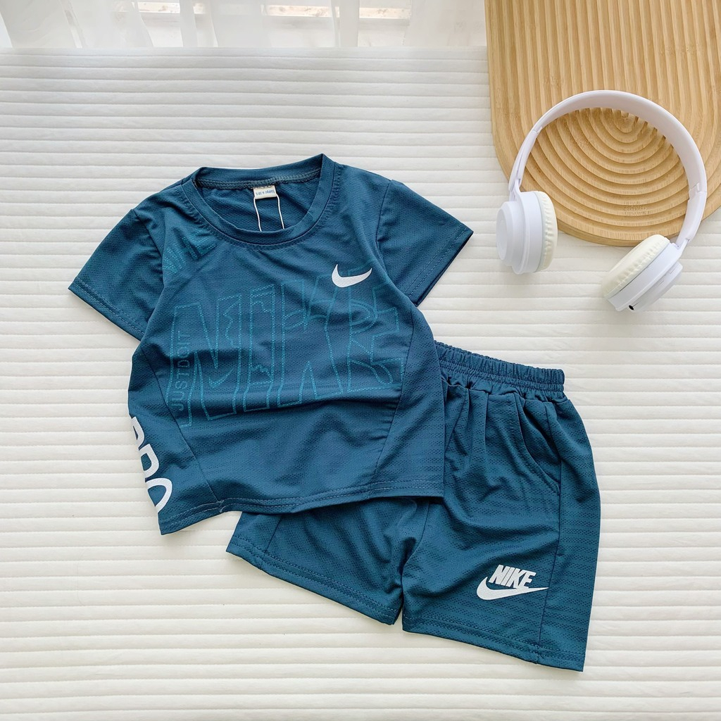Bộ cộc tay bé trai, bộ thể thao cho bé trai chất cotton thông hơi in chữ NIKE cực mát cho bé từ 7-27kg