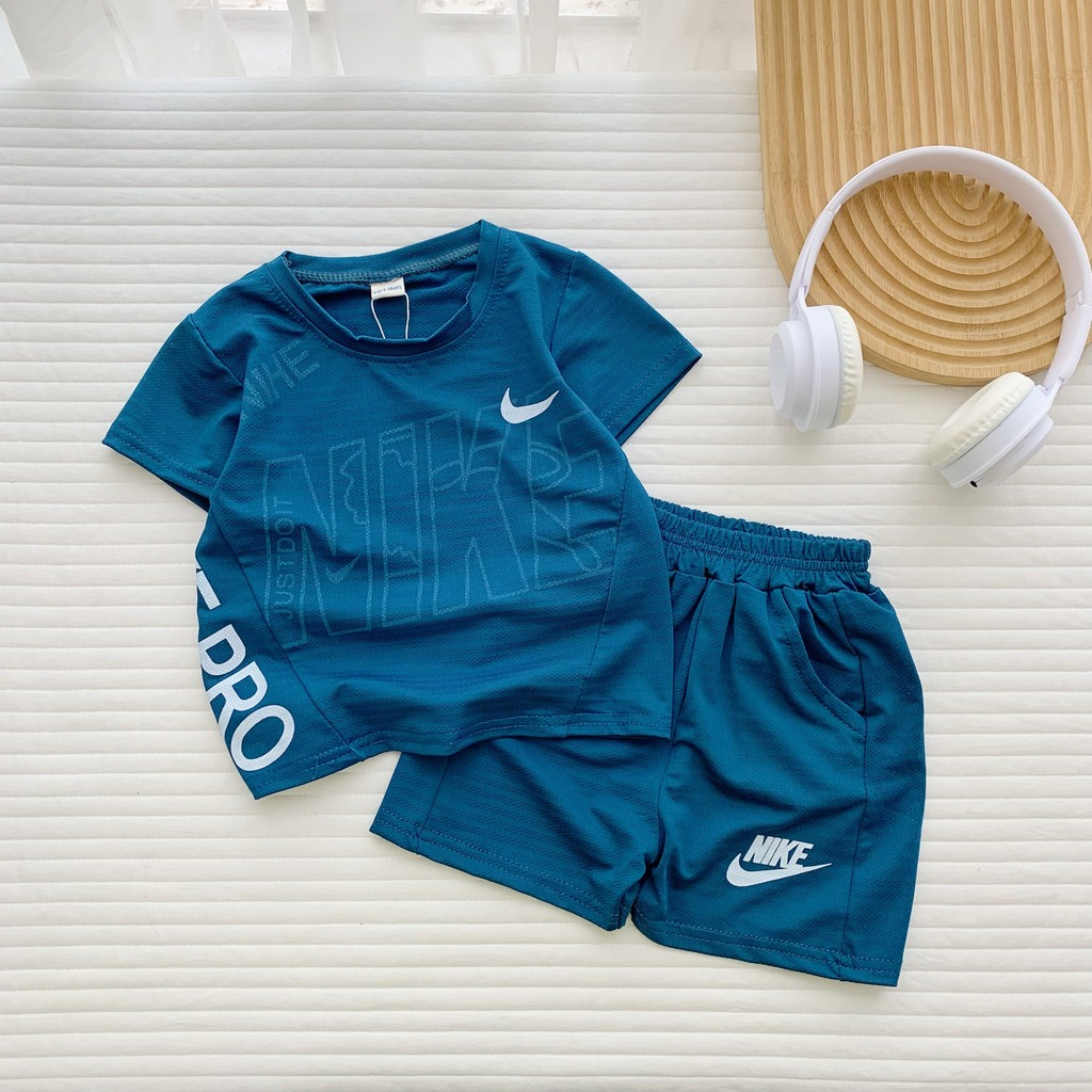 Bộ cộc tay bé trai, bộ thể thao cho bé trai chất cotton thông hơi in chữ NIKE cực mát cho bé từ 7-27kg