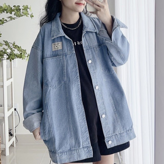 BARE_Áo Khoác Jeans Bare Basic Form Rộng Có Tag Thêu, Áo Khoác Jeans Lửng Basic Phối Nút Sau Lưng