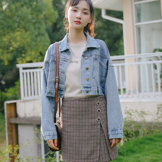 BARE_Áo Khoác Jeans Bare Basic Form Rộng Có Tag Thêu, Áo Khoác Jeans Lửng Basic Phối Nút Sau Lưng