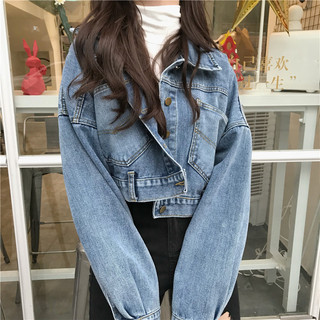 BARE_Áo Khoác Jeans Bare Basic Form Rộng Có Tag Thêu, Áo Khoác Jeans Lửng Basic Phối Nút Sau Lưng