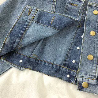 BARE_Áo Khoác Jeans Bare Basic Form Rộng Có Tag Thêu, Áo Khoác Jeans Lửng Basic Phối Nút Sau Lưng