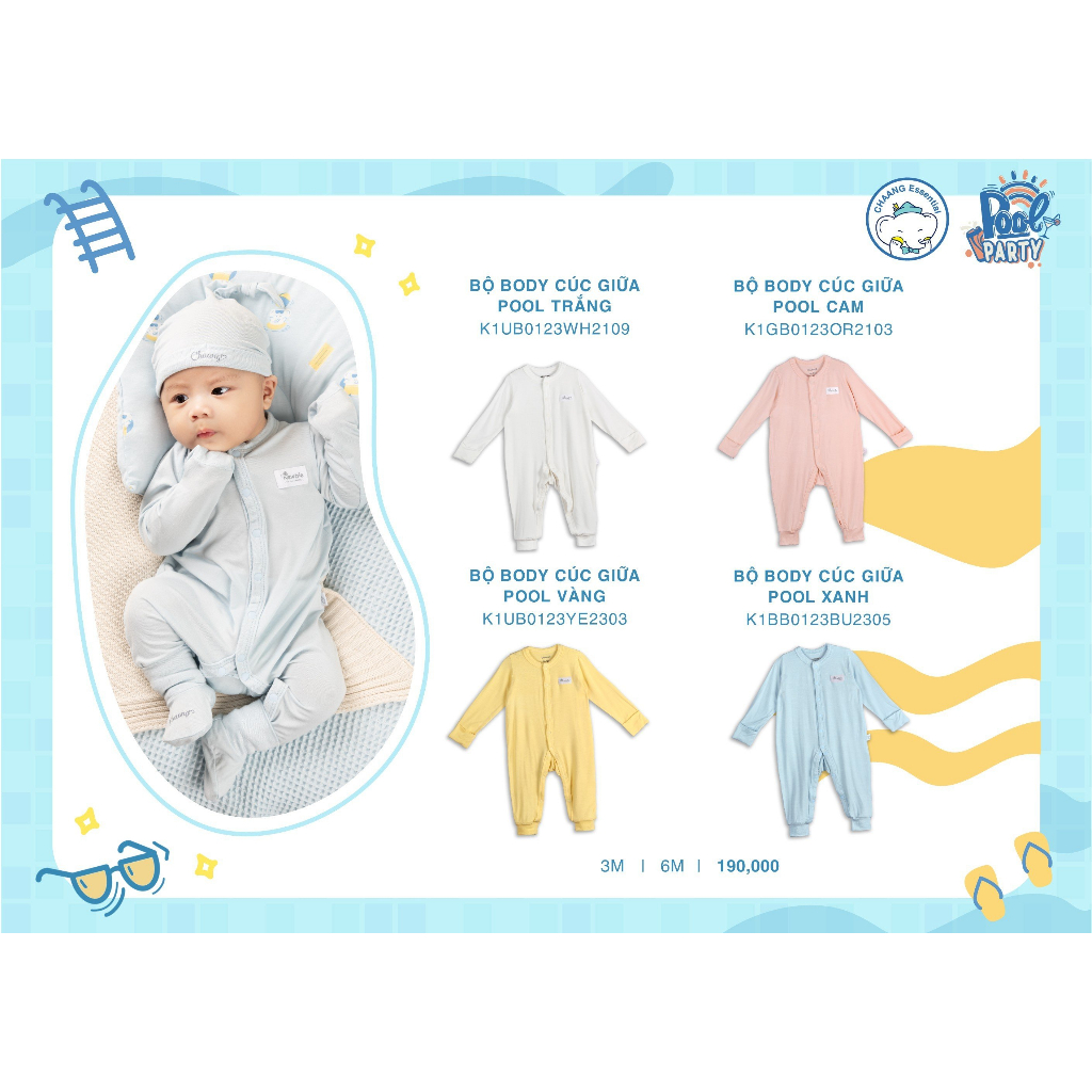 Chaang body dài cúc giữa cho bé sơ sinh SS23
