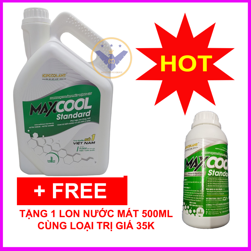 {Quà tặng} nước làm mát động cơ xe ô tô (màu xanh) Maxcool can 4L tặng lon 500ml