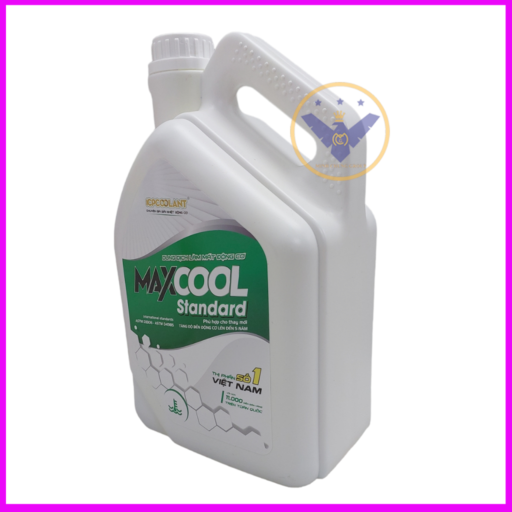 {Quà tặng} nước làm mát động cơ xe ô tô (màu xanh) Maxcool can 4L tặng lon 500ml