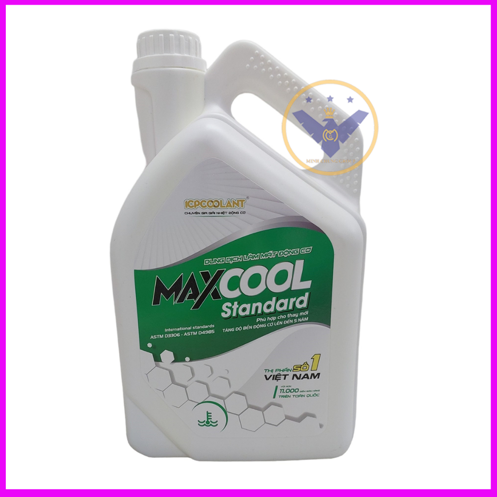 {Quà tặng} nước làm mát động cơ xe ô tô (màu xanh) Maxcool can 4L tặng lon 500ml