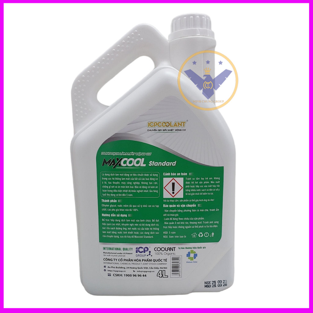 {Quà tặng} nước làm mát động cơ xe ô tô (màu xanh) Maxcool can 4L tặng lon 500ml